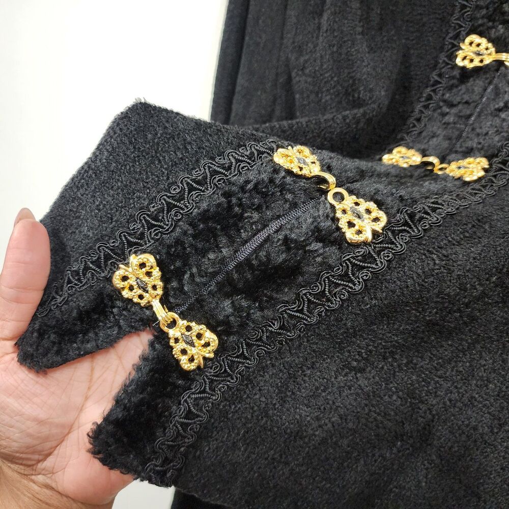 Vtg St John Marie Gray Chenille Boucle Cardigan Sweater Black Gold Zipper Knit 8 - Picture 6 of 11